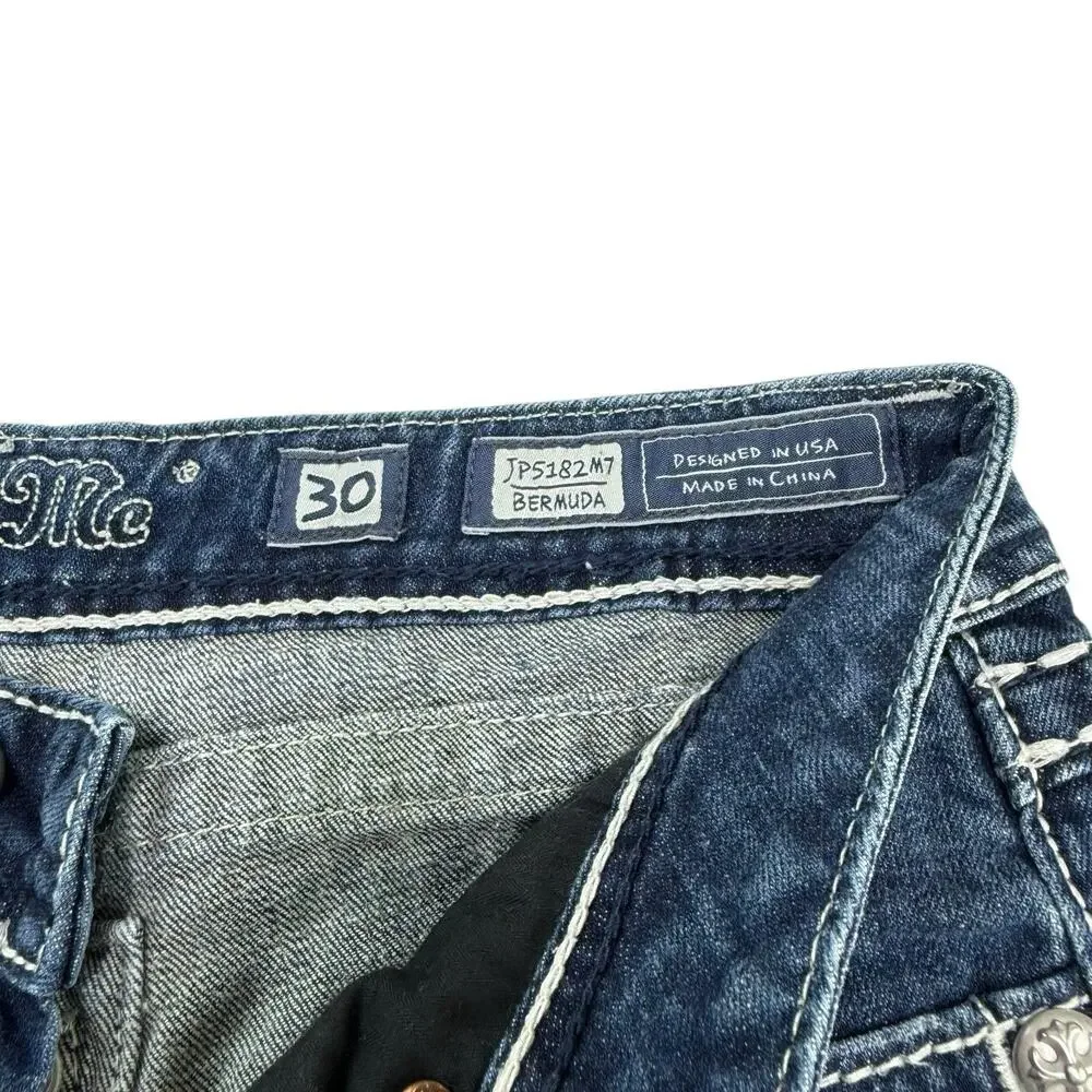 Miss Me Shorts Womens 30‎ Blue Denim Distressed Hem Embellished Trendy EUC